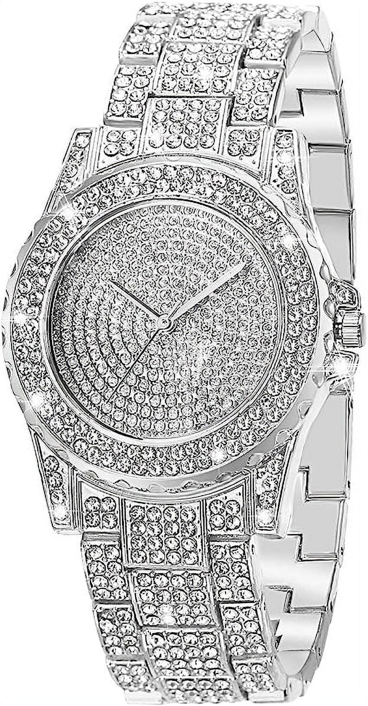 ManChDa Diamond Watch Silver Watch for Women Men Rhinestone Watches Ice Out Watch Full Diamonds Watch Quartz Crystal Stainless Steel Gold Watch Women Men Wrist Watch