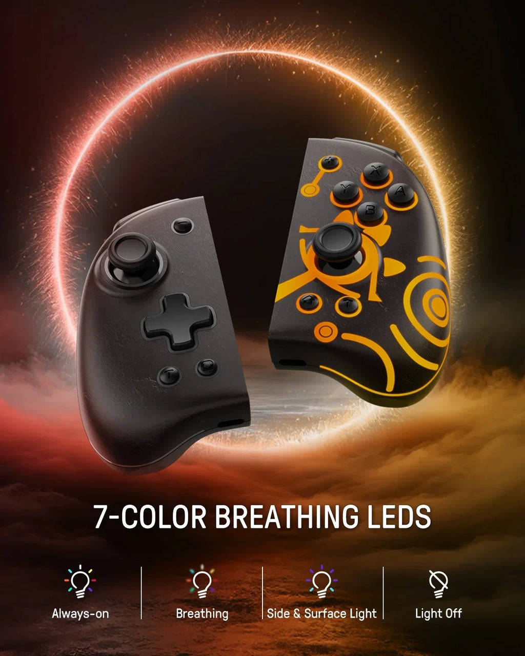 Funlab Luminous Switch Controller suitable with Nintendo Switch/OLED, Ergonomic Joypad Controller for Handheld Mode with 7 LED Colors/Paddle/Turbo for Zelda Fans - Sheikah Brown