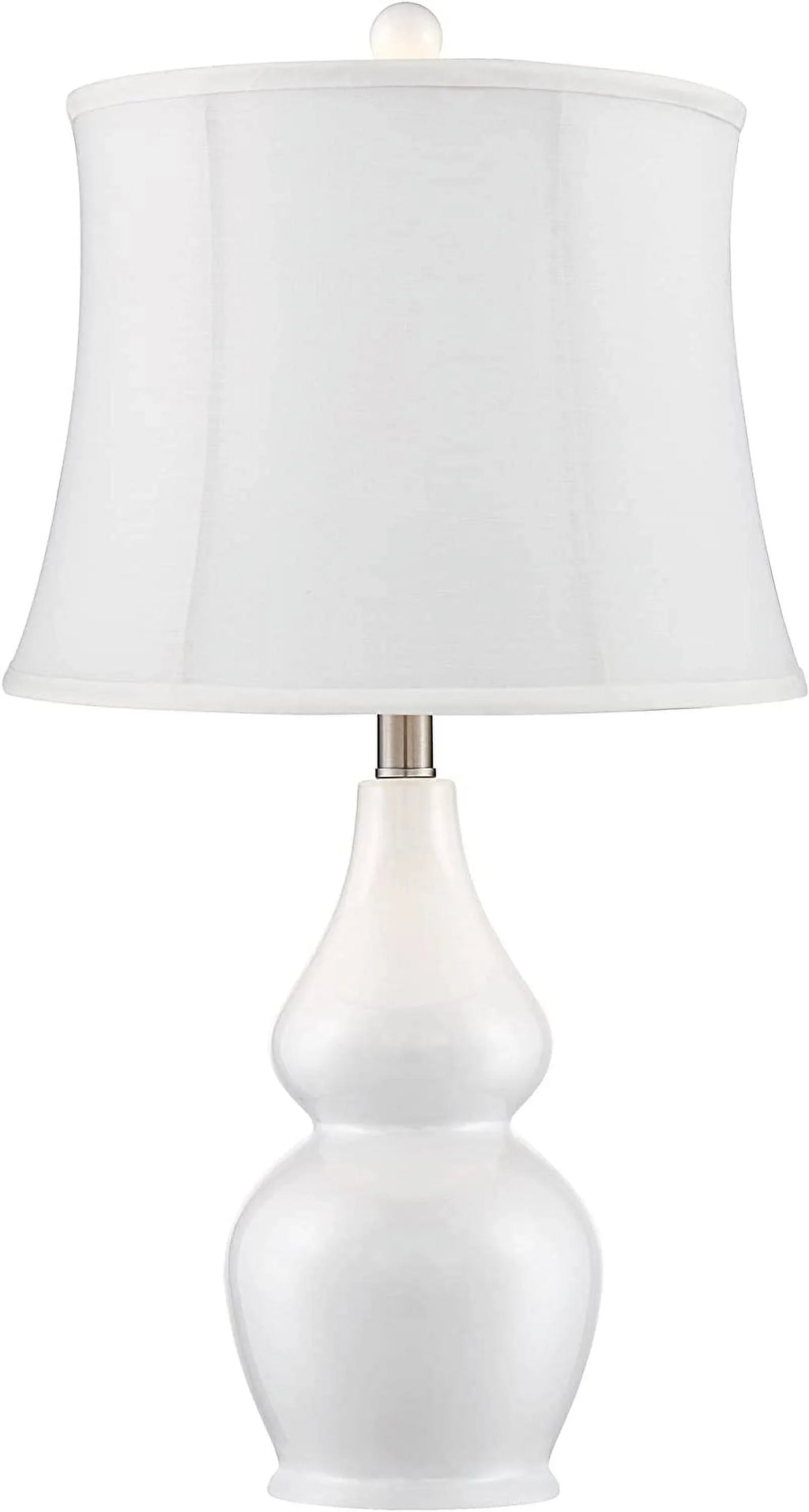 TJUNBOLIFE Lighting Jane Modern Table Lamps 25" Tall  White Ceramic Double Gourd Softback Fabric Tapered Drum Shade for Bedroom Living Room House Home Bedside Nightstand Office Entryw