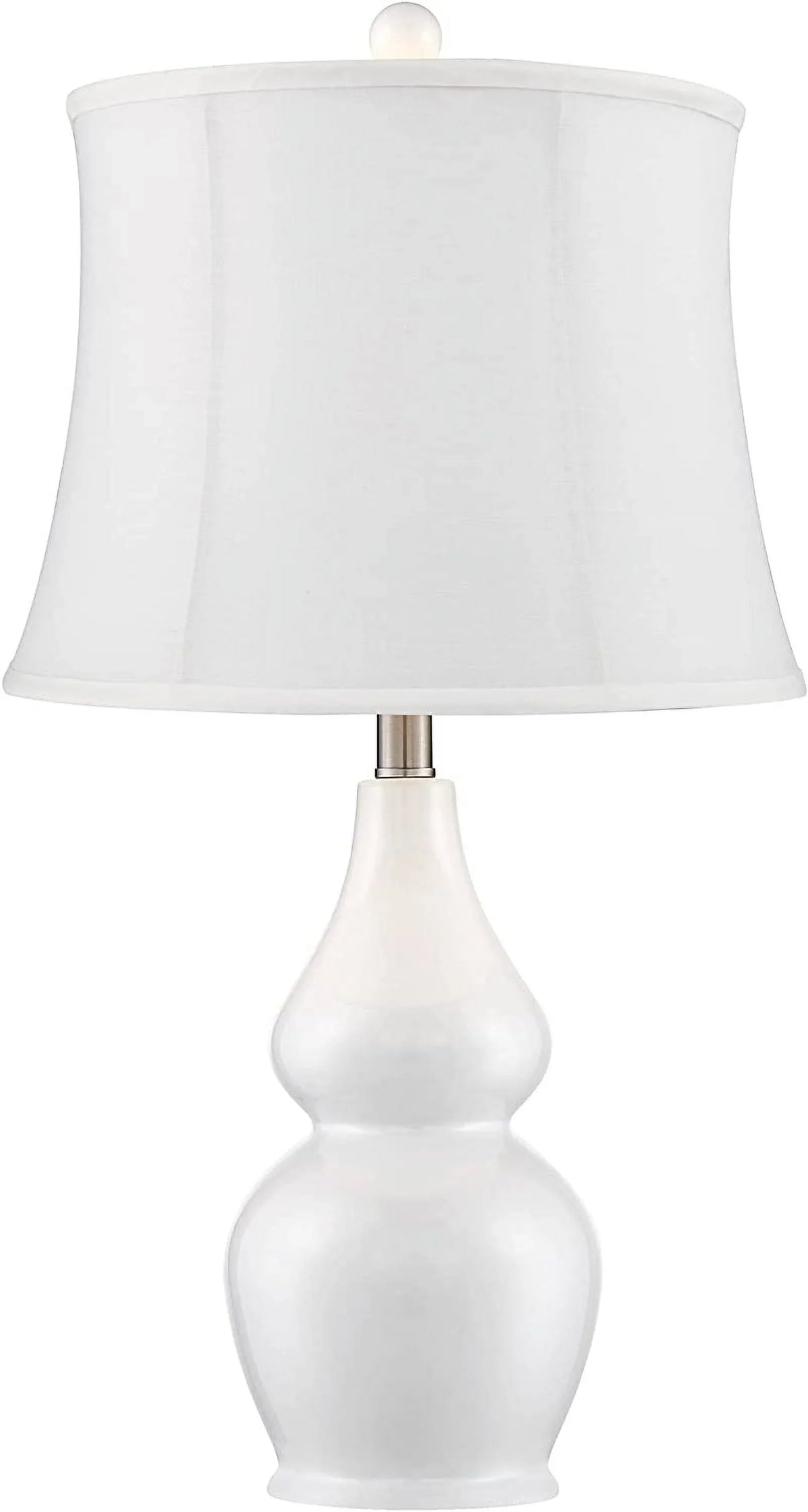 TJUNBOLIFE Lighting Jane Modern Table Lamps 25" Tall  White Ceramic Double Gourd Softback Fabric Tapered Drum Shade for Bedroom Living Room House Home Bedside Nightstand Office Entryw