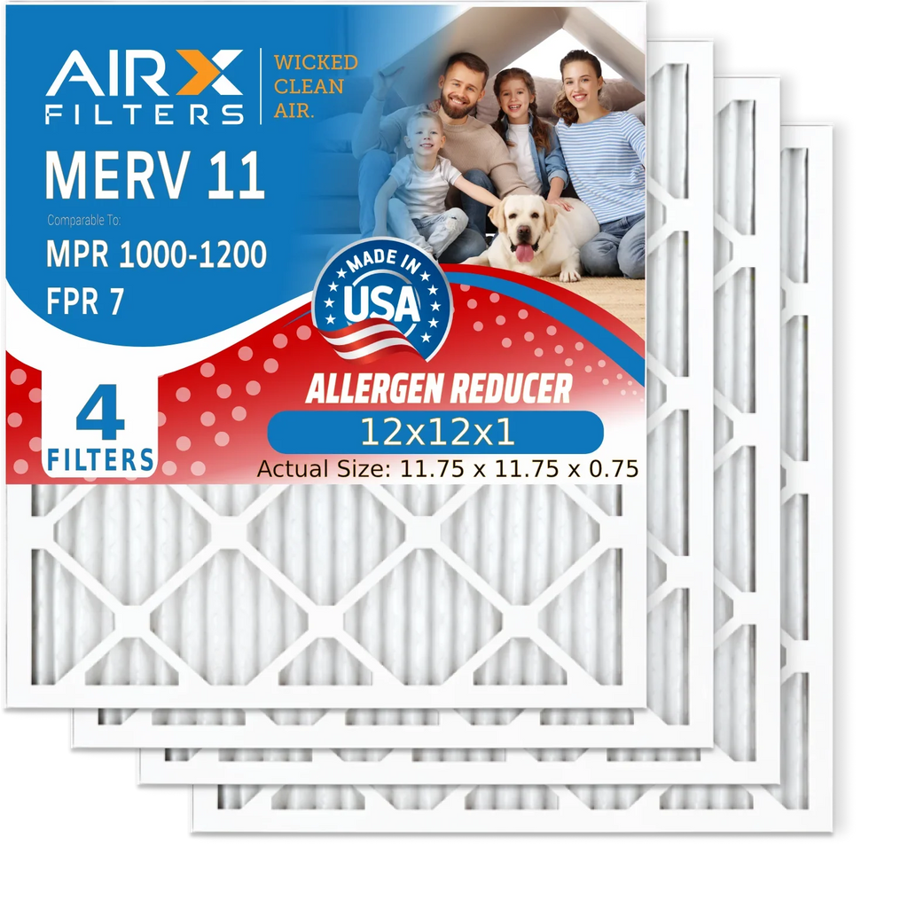 12x12x1 Air Filter MERV 11 Comparable to MPR 1000, MPR 1200 & FPR 7 Electrostatic Pleated Air Conditioner Filter 4 Pack HVAC Premium USA Made 12x12x1 Furnace Filters by AIRX FILTERS WICKED CLEAN AIR.