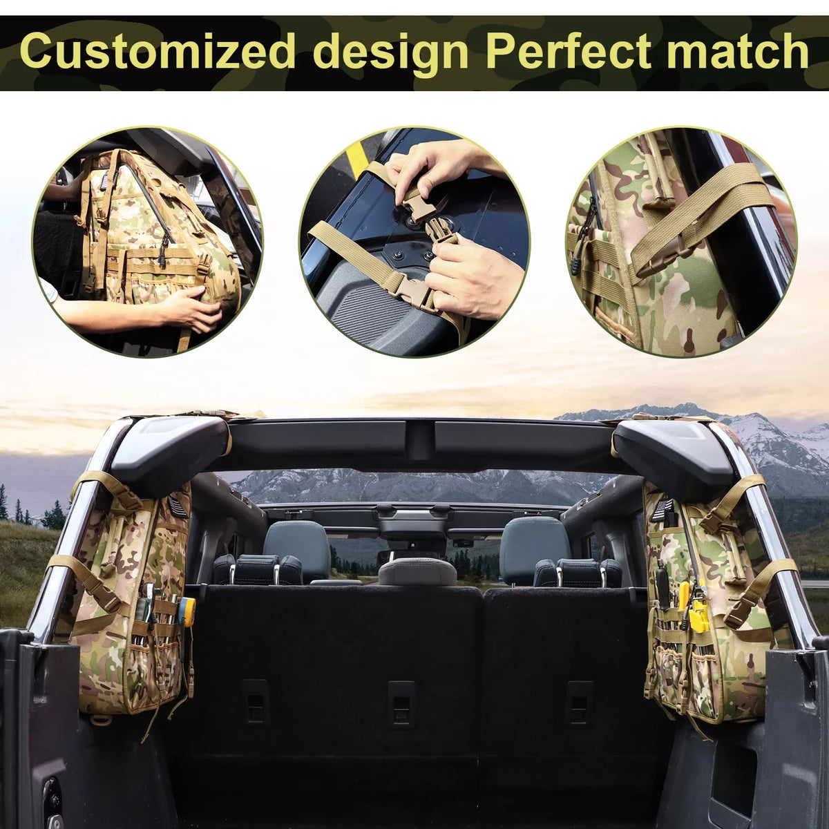KOLEMO 2Pcs Roll Bar Storage Bag Cage Multi-Pockets For  Bronco 4 Doors Accessories