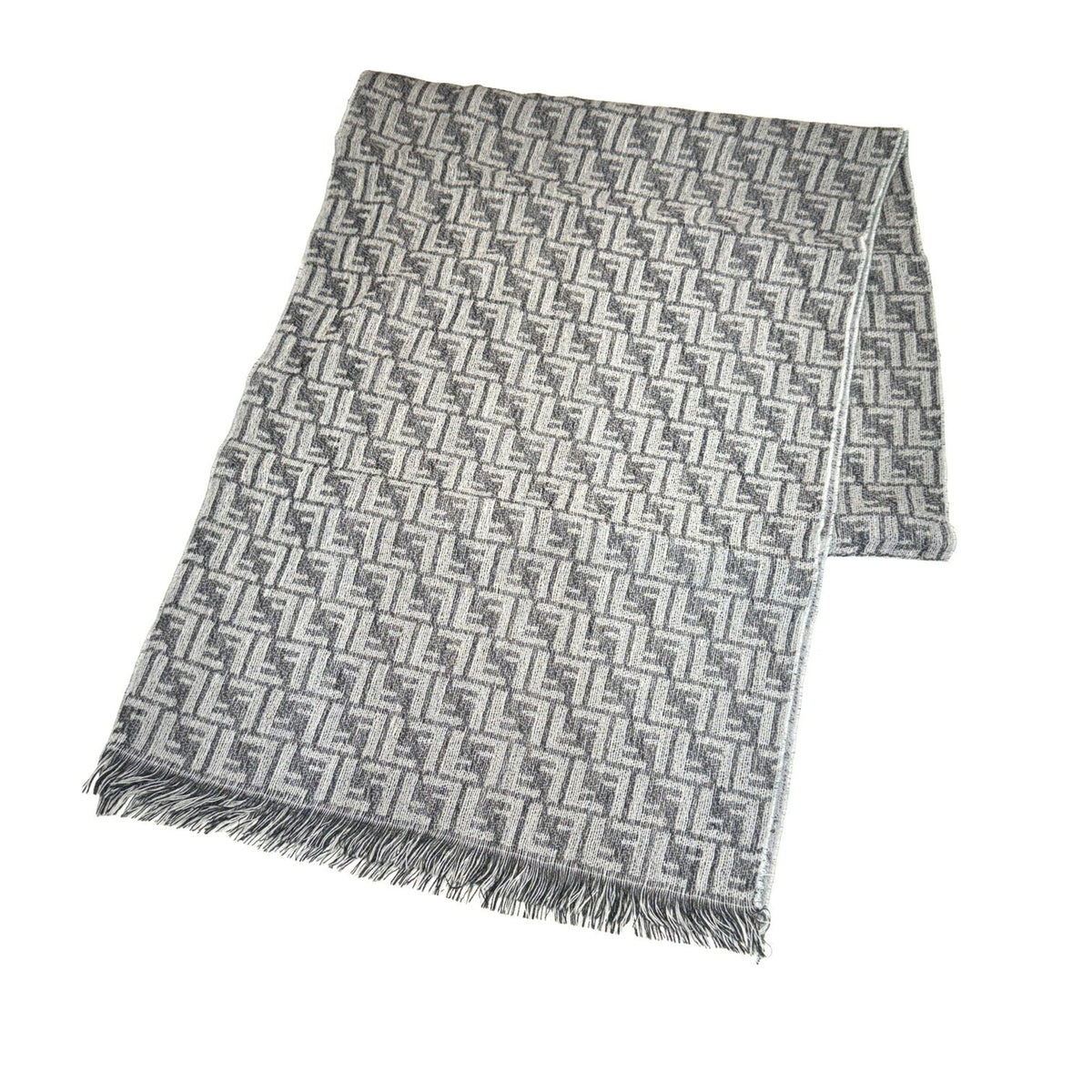 Pre-Owned FENDI Zucca Pattern FF Muffler Stole Wool Gray Men's Women's (Like New)