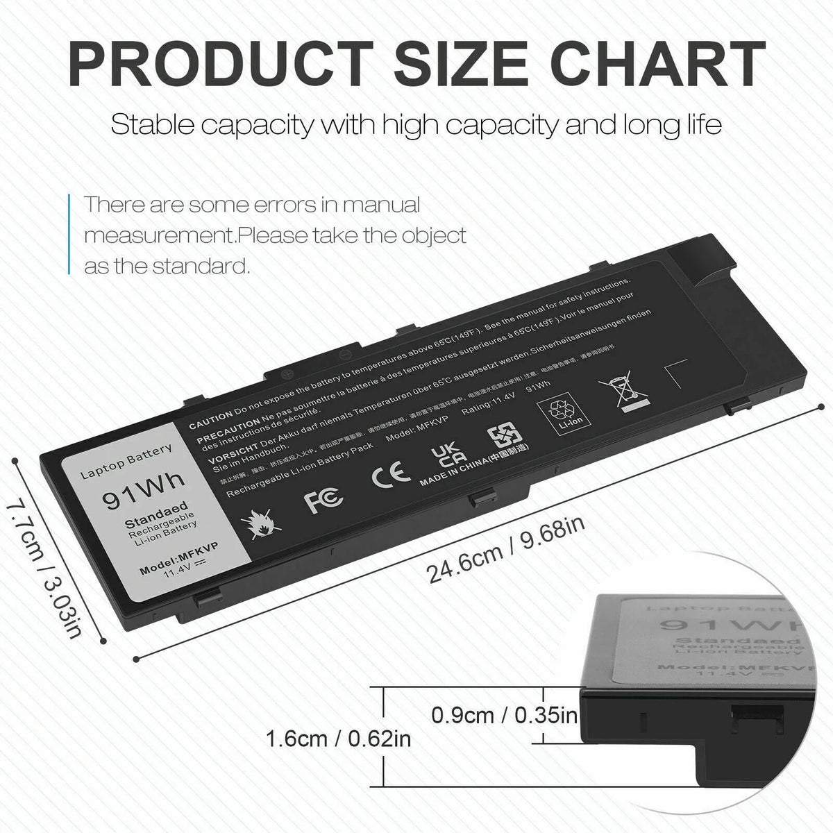 Battery MFKVP For  Precision 15 7510 7520 7710 7720 M7510 M7710 TWCPG 0FNY7