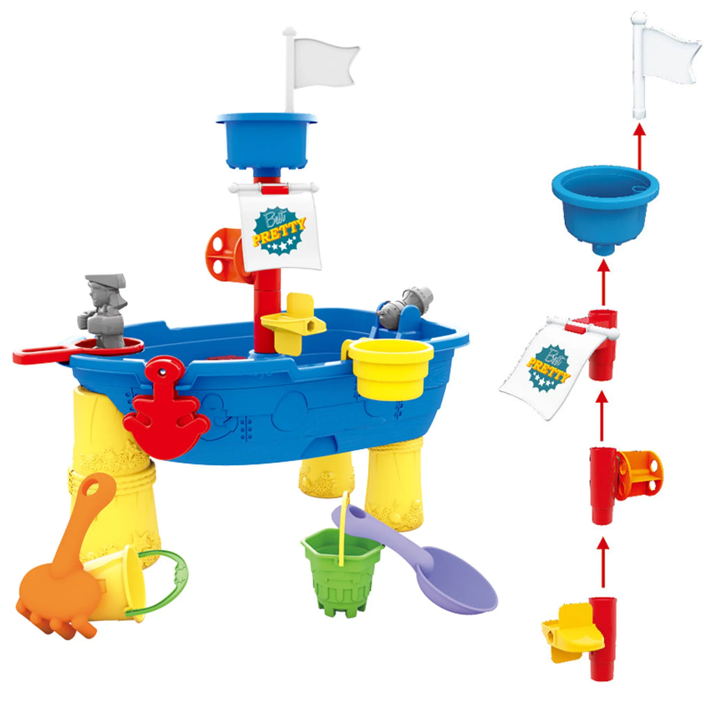 Beach Toy Pirate Ship Sandboxes 21 Pcs Sand liquid Table for Boys Girls Toddlers + 3 Y Mundo Toys
