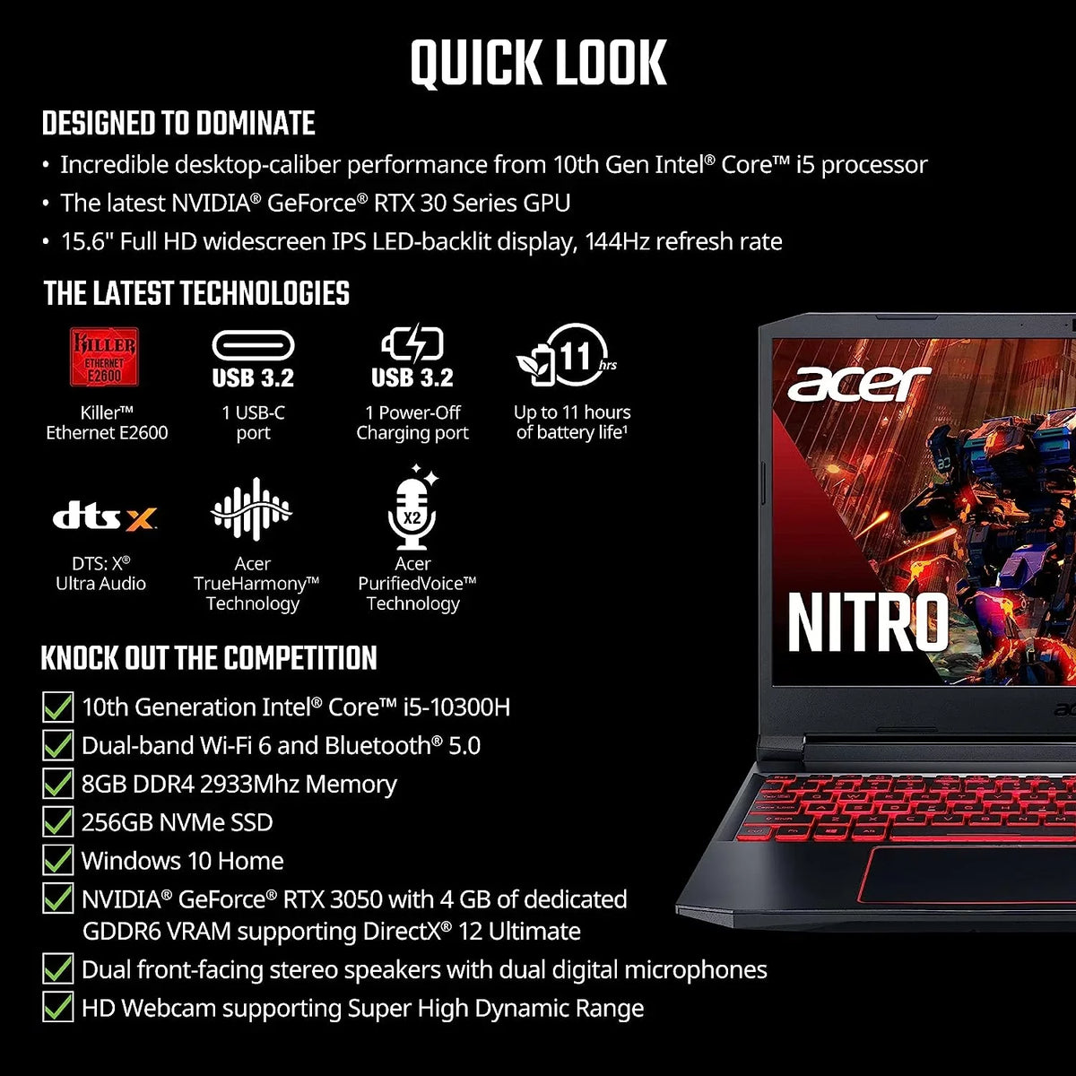 Nitro 5 15.6-Inch 144hz IPS Gaming Laptop + High premium 6ft HDMI Cable + LCD Screen Cleaner + Wired Stereo Gaming Headset + Gaming Mouse