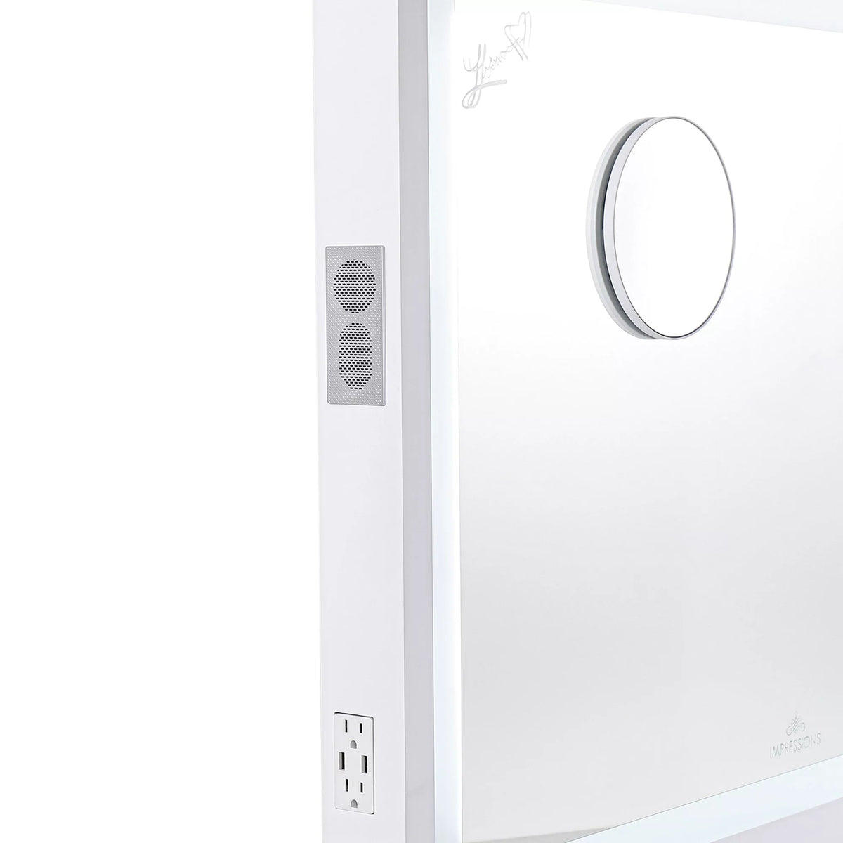 Pro with Speakers and Dimmer Switch, Lighted Desk Mirror with Outer Metal Frame and 3X Magnified Mirror for Tabletop or Wall Mount (White). Impressions Vanity Makeup Mirror Liane V
