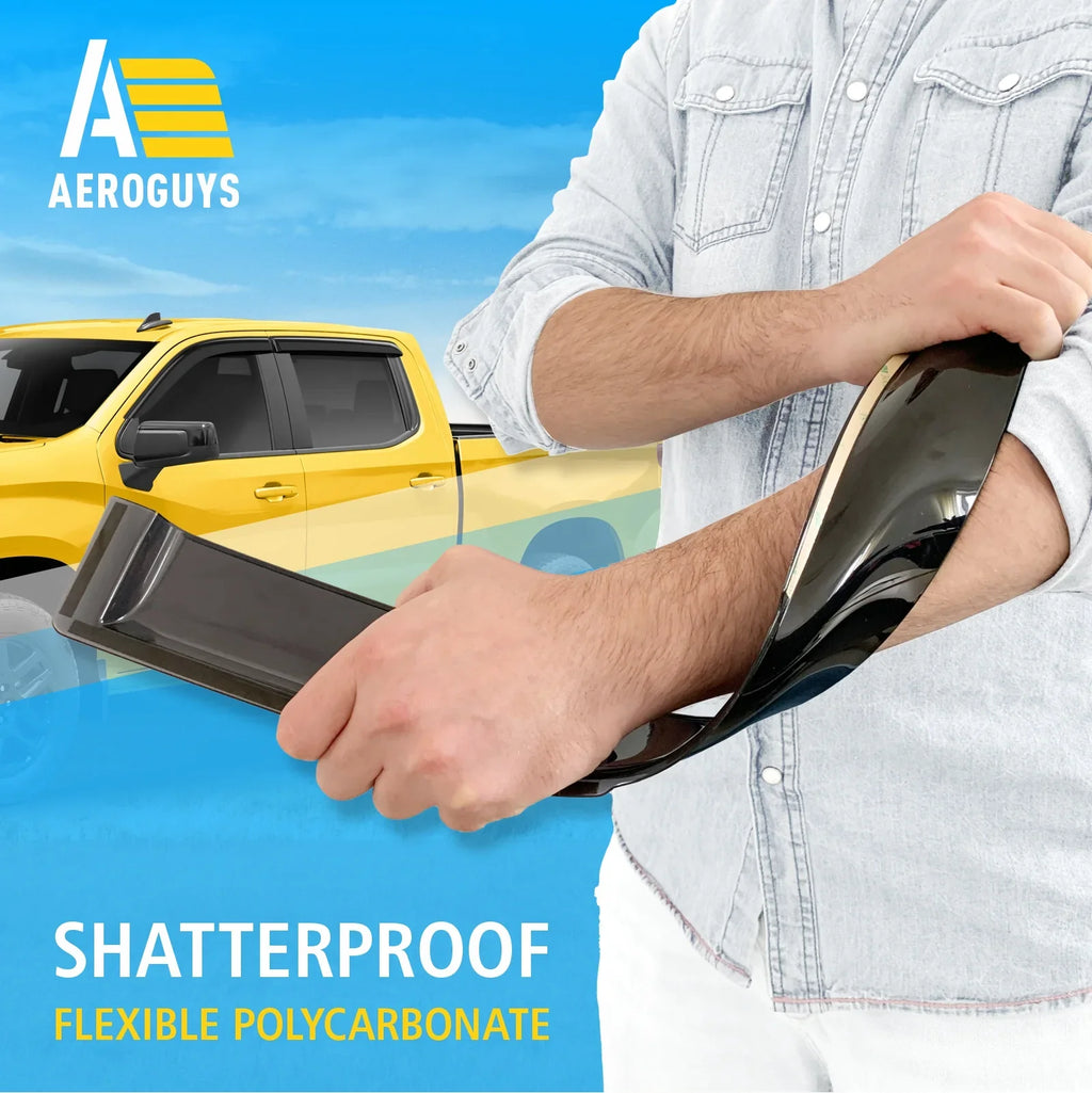 AG0422. AEROGUYS Tape-On Window Deflectors Extra Durable Window Visors Rain Guards Fit for Chevrolet (Chevy) Silverado 1500 2019-2024 Crew Cab, Sun Visors, Wind Vent Visors, Truck Accessories - 4pcs