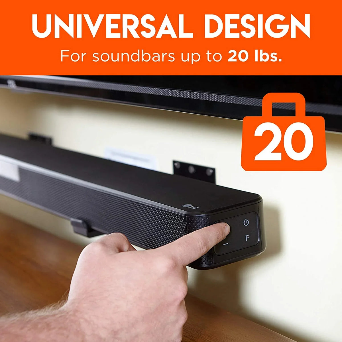 Echogear Universal Soundbar Wall Mount Bracket - Works with All Soundbars Including , Vizio, Roku, & More - Depth Adjustable for Dolby Atmos Soundbars