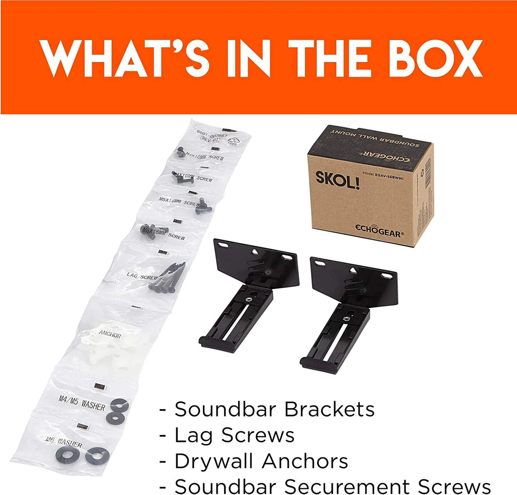 Echogear Universal Soundbar Wall Mount Bracket - Works with All Soundbars Including , Vizio, Roku, & More - Depth Adjustable for Dolby Atmos Soundbars