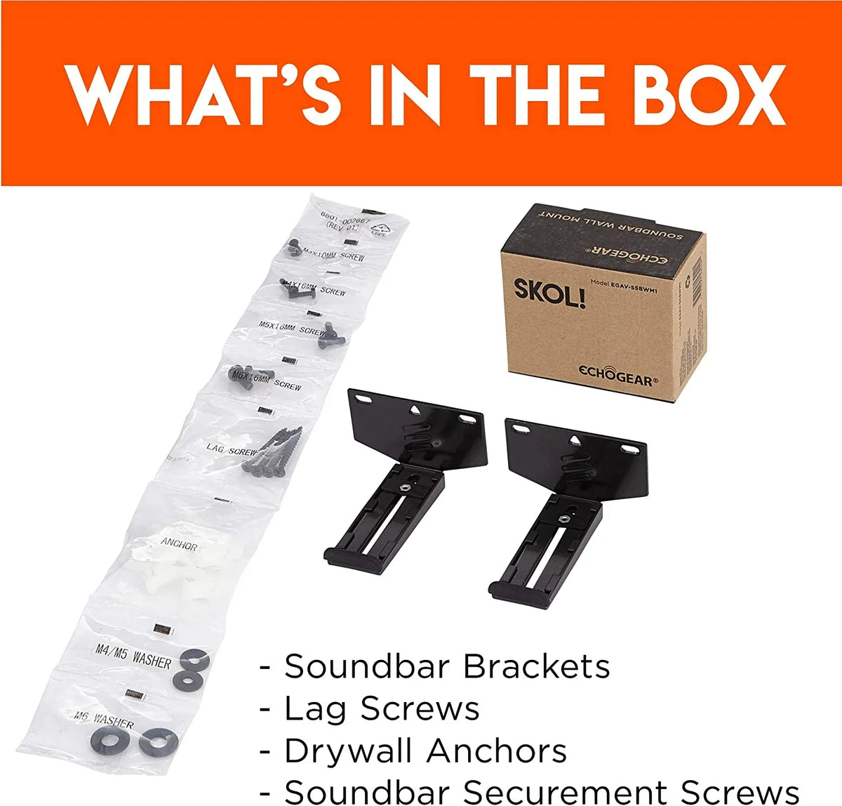 Echogear Universal Soundbar Wall Mount Bracket - Works with All Soundbars Including , Vizio, Roku, & More - Depth Adjustable for Dolby Atmos Soundbars