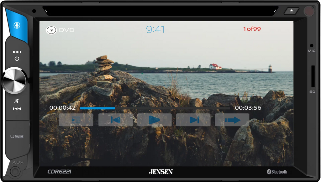 Jensen CDR6221 6.2 inch LED CD/DVD Touch Screen Double Din Car Stereo | Push to Talk Assistant | Backup Camera Input | Bluetooth | USB Fast Charging | microSD