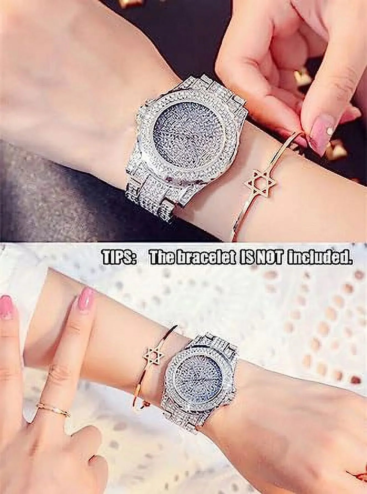 ManChDa Diamond Watch Silver Watch for Women Men Rhinestone Watches Ice Out Watch Full Diamonds Watch Quartz Crystal Stainless Steel Gold Watch Women Men Wrist Watch