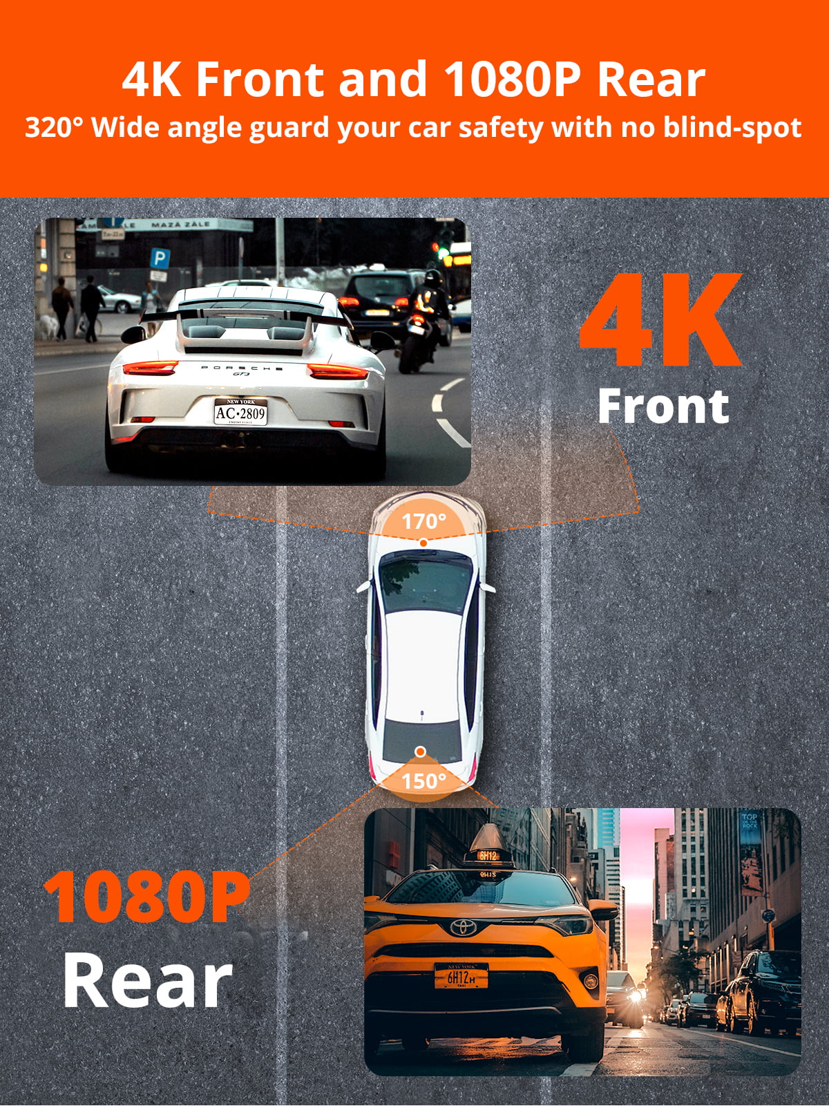 4K Dash Cam Front and Rear with WiFi - Kingslim D2 Pro 4K Front and 1080P Rear Dual Dash Cam for Cars, Car Dashboard Camera with Night Vision and Parking Monitor, 256GB Supported[Upgraded Version]
