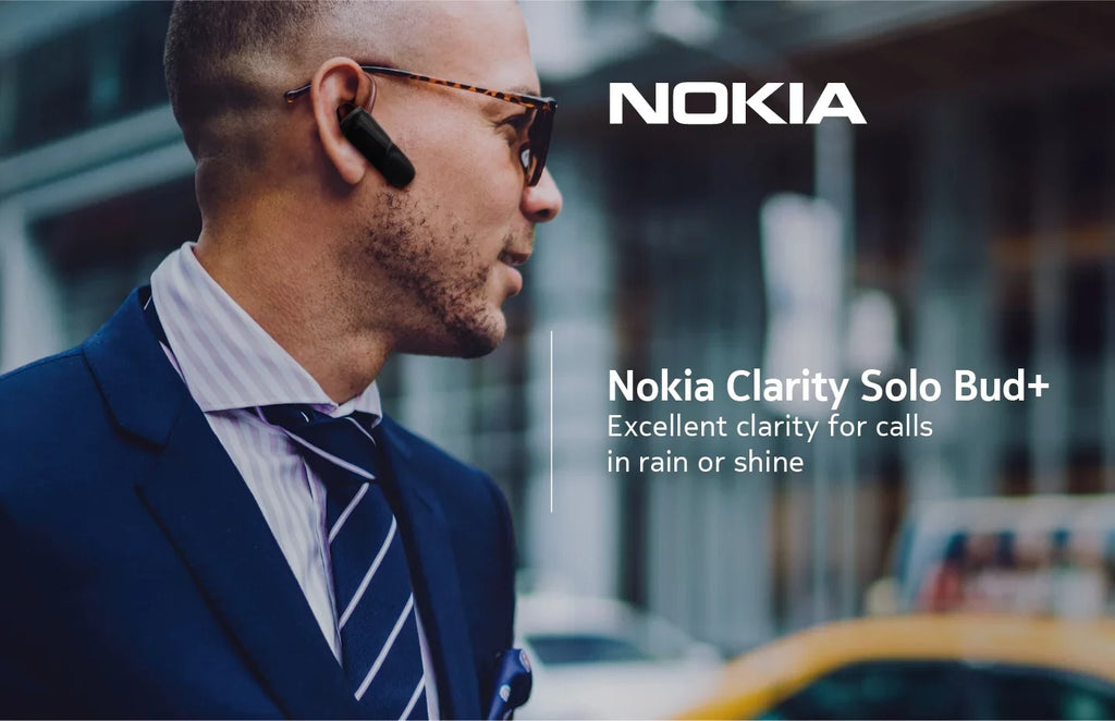 Answer calls, stream music hands free.. Nokia Wireless Bluetooth Clarity Solo Bud + Single Ear Headset