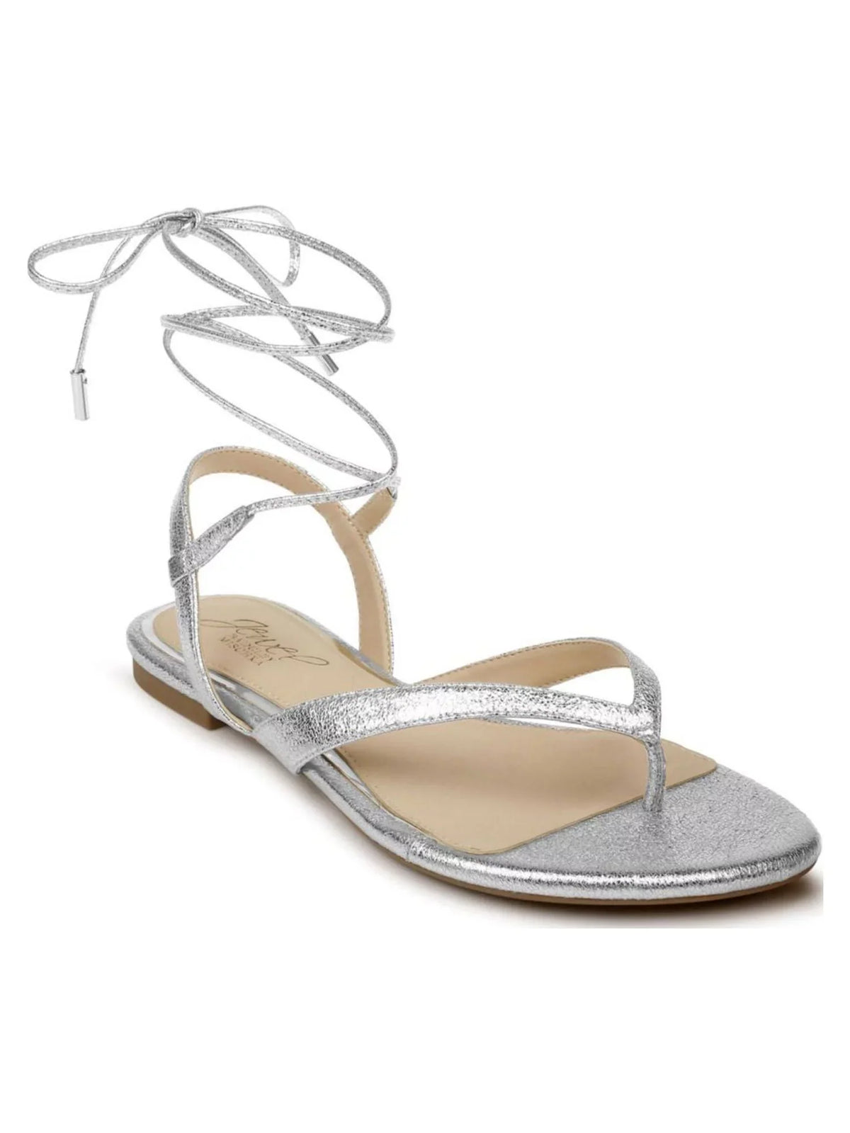BADGLEY MISCHKA Womens Silver Ankle Strap Padded Nolana Round Toe Lace-Up Dress Thong Sandals 8