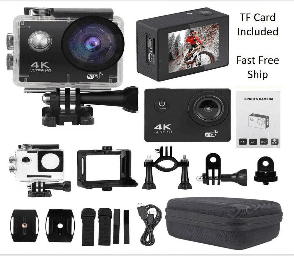 Action Camera HD 1080P Sports Camera Under 30M Waterproof, TF Card, Battery, Carry Case Included