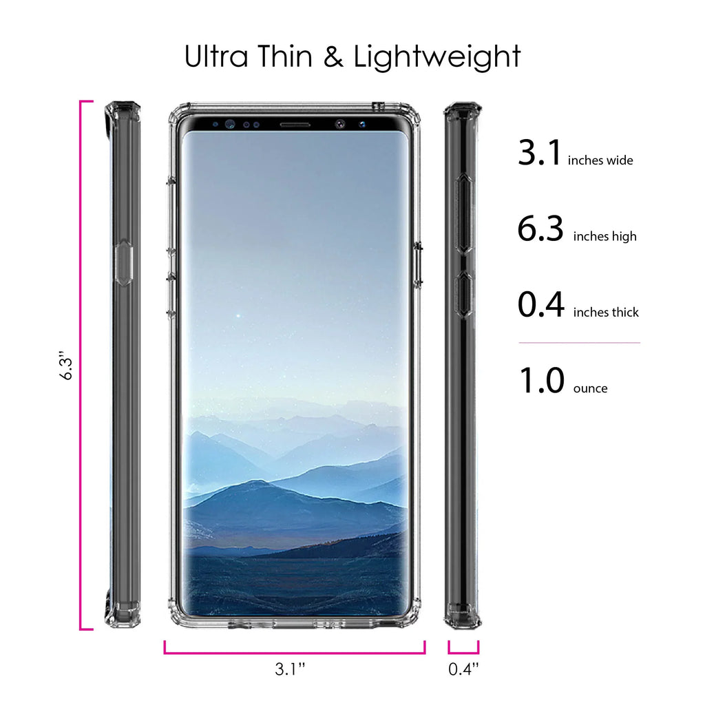 DistinctInk Clear Shockproof Hybrid Case for  Galaxy Note 9 - TPU Bumper, Acrylic Back, Tempered Glass Screen Protector - Matthew 9:29 - Because of Your Faith, It Will Happen