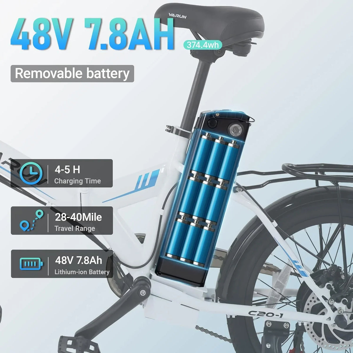 VARUN Electric Bike - 500W Folding Ebike with Stylish 20" Wheels, 48V Lithium Battery for 40 Miles Range and 20MPH Speed