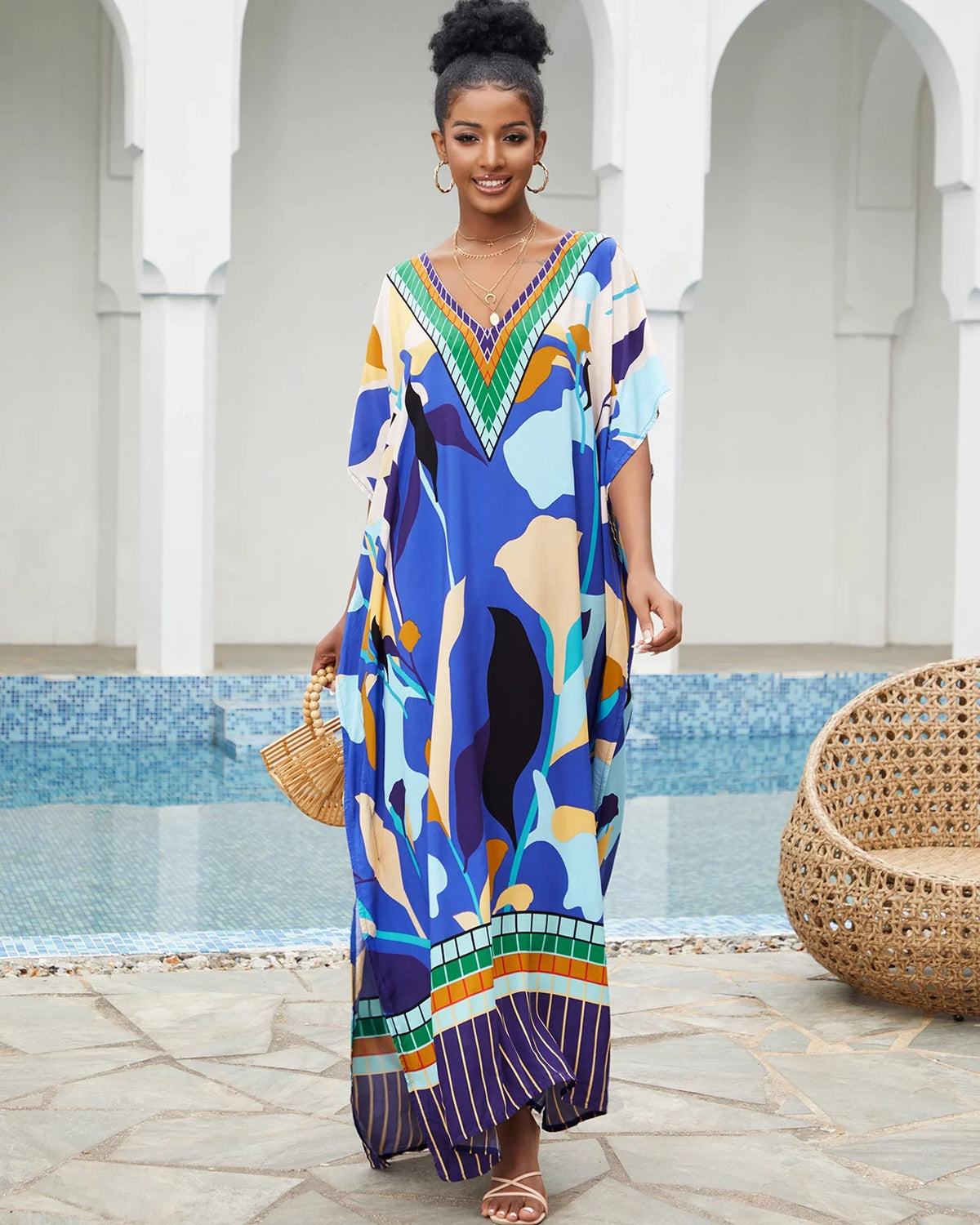 Edolynsa Bohemian Kaftan Dresses Plus Size Swimwear Bikini protector Up Casual Beachwear Long Tops