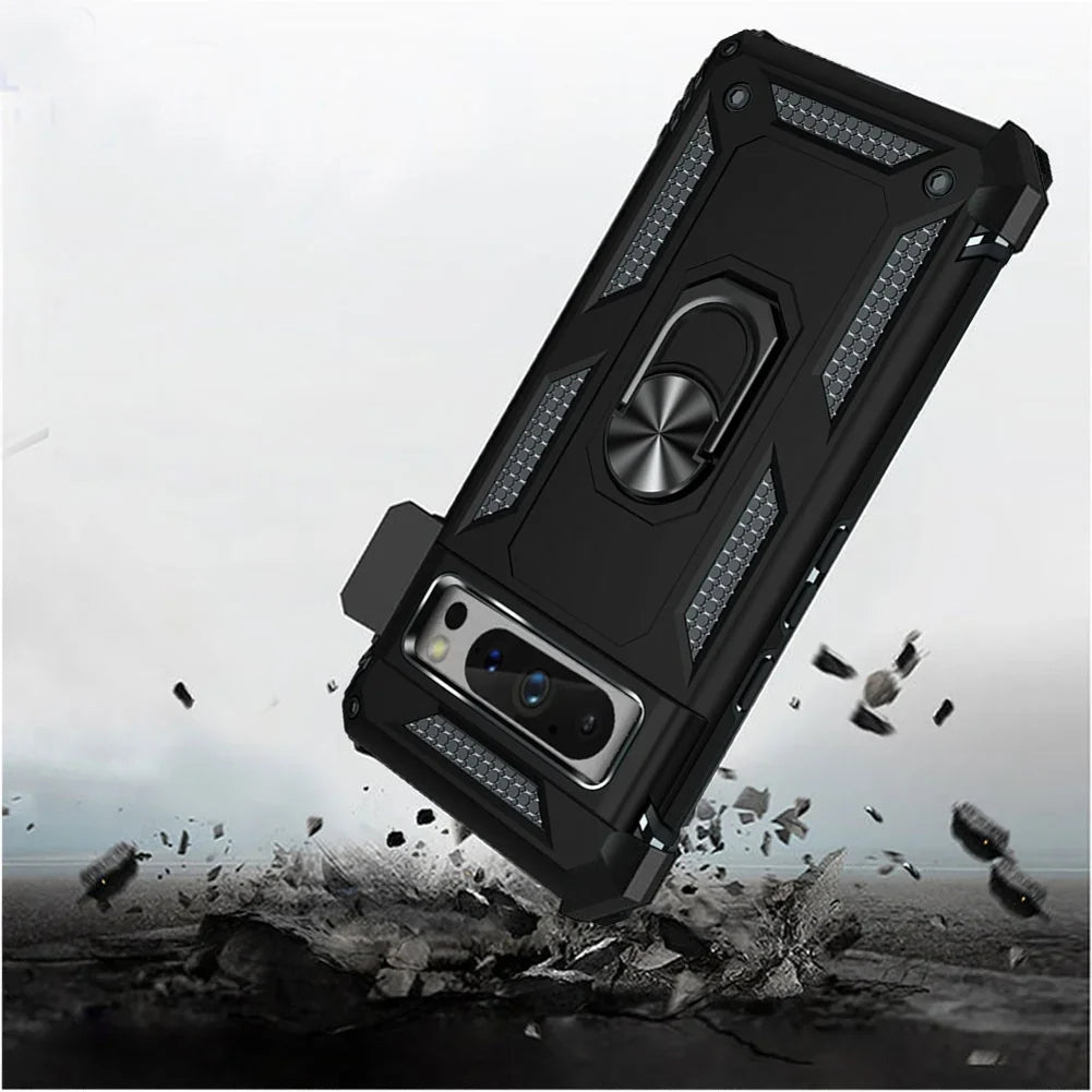 Holster Case Belt Clip for Google Pixel 8 Pro Phones - Swivel Metal Ring protector Kickstand Armor Combo Drop-Proof appropriate with Google Pixel 8 Pro
