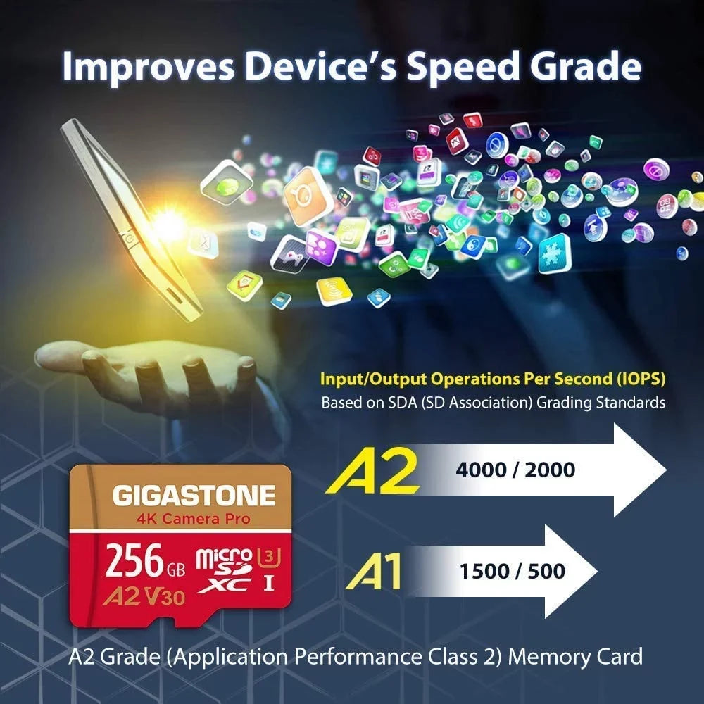 Gigastone 256GB Micro SD Card, 4K Video Recording, 4K Camera Pro, matching with Nintendo Switch, Dash Cam, GoPro Cameras, R/W up to 100/50 MB/s, Micro SDXC UHS-I A1 V30 Class 10, 2 Pack (2x256GB)