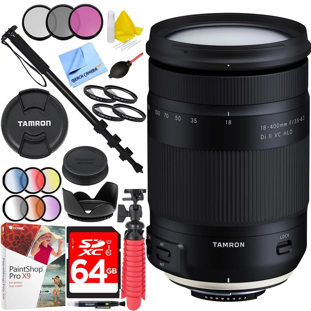 Tamron 18-400mm f/3.5-6.3 Di II VC HLD All-In-One Zoom Lens for  Mount with 72mm Filter Sets Plus 64GB Accessories Bundle