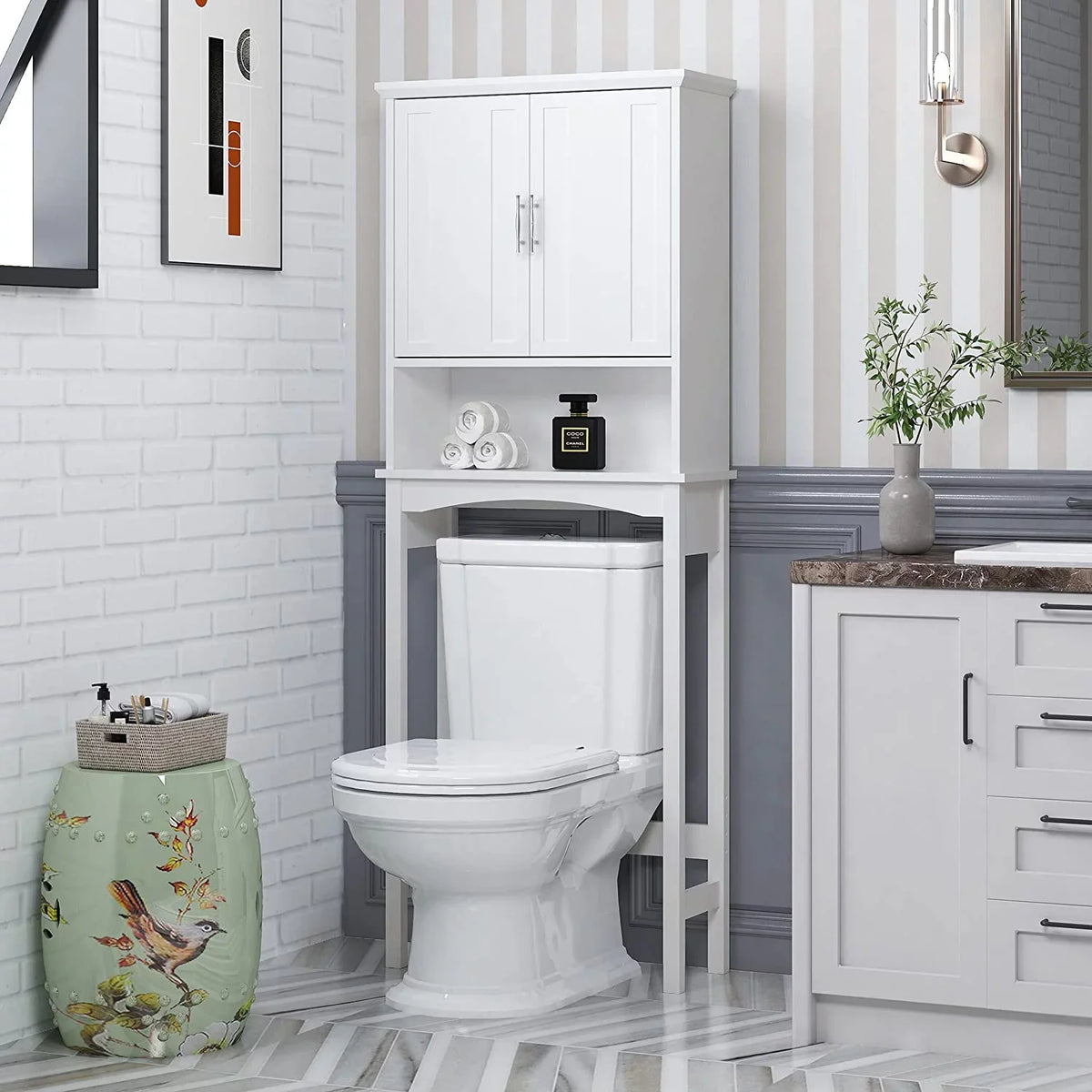 Spirich Home Over The Toilet Storage Cabinet, Bathroom Shelf Over Toilet, Bathroom Organizer Space Saver, White