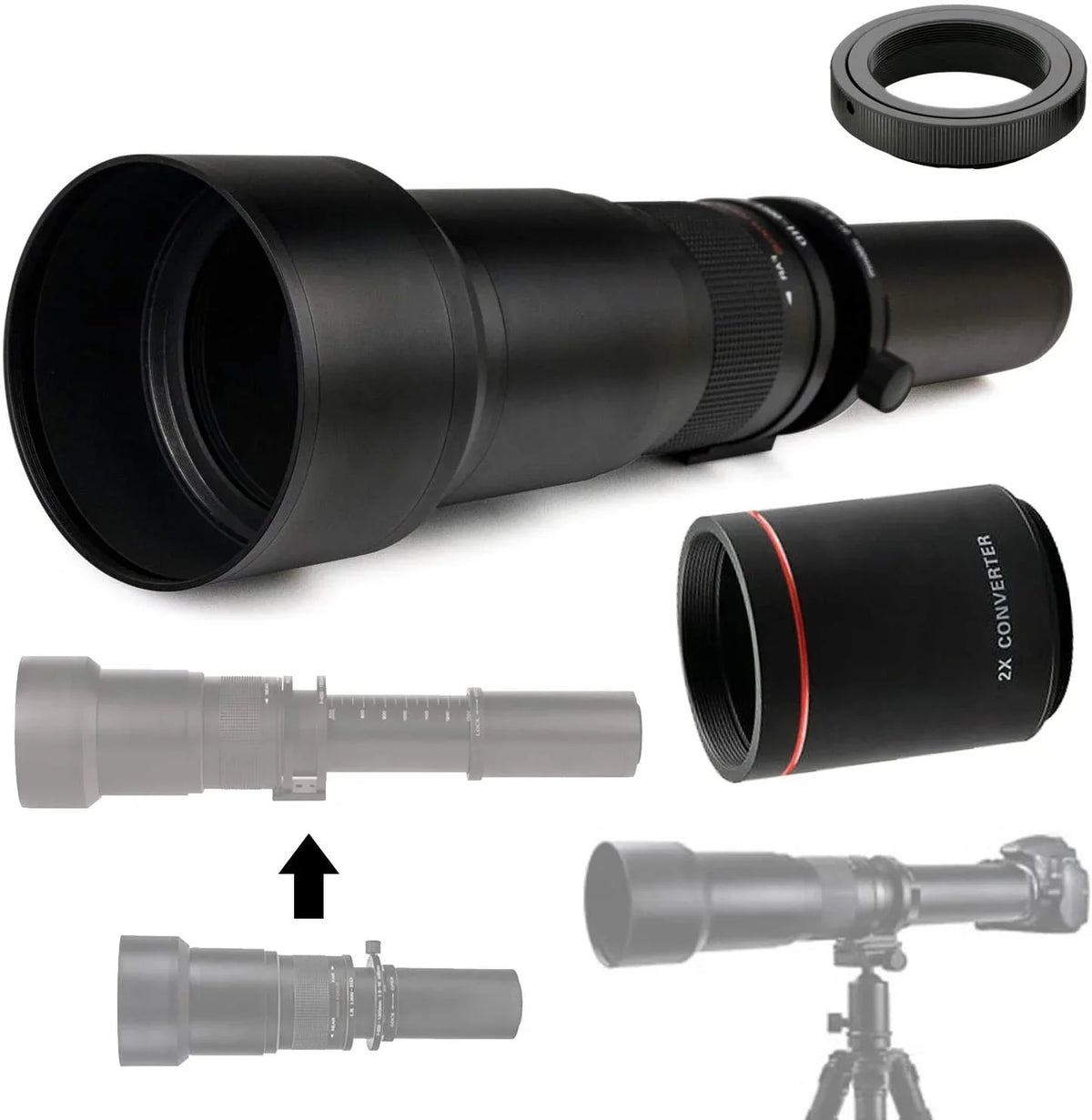 Commander Optics 650-1300mm (w/ 2X- 1300-2600mm) f/8-16 HD Telephoto Zoom Lens for  a9, a7R, a7S, a7, a6100, a6600, a6500, a6300, a6000, a5100, a3000, NEX-7, 6, 5T, 5N, 5R, 3N & More