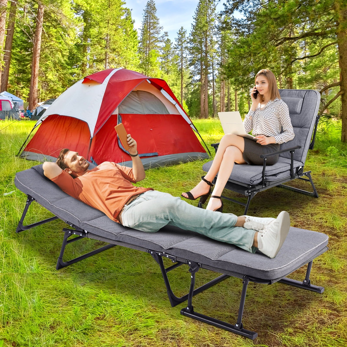Lilypelle Outdoor Lounge Chair,Folding Bed Cot 6 Levels Adjustable Reclining Deck Chair,71 x 23.6 x 13 inch