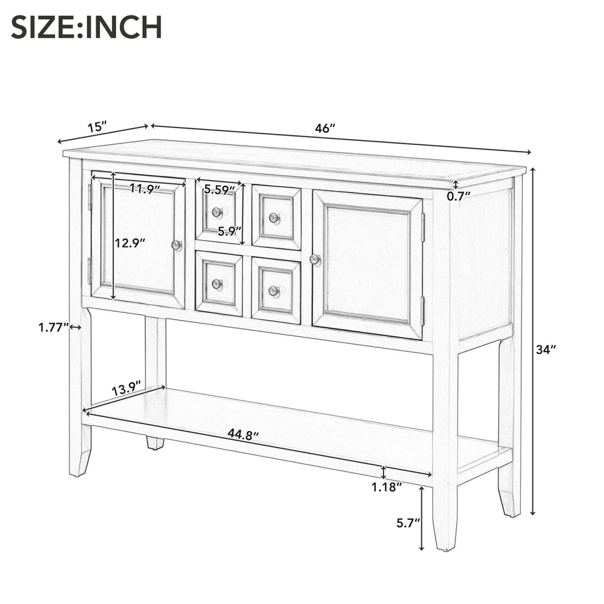 TREXM Cambridge Series Ample Storage Vintage Console Table with Four Small Drawers and Bottom Shelf for Living Rooms  Entrances and Kitchens (Lime White  OLD SKU  WF190263AAK)
