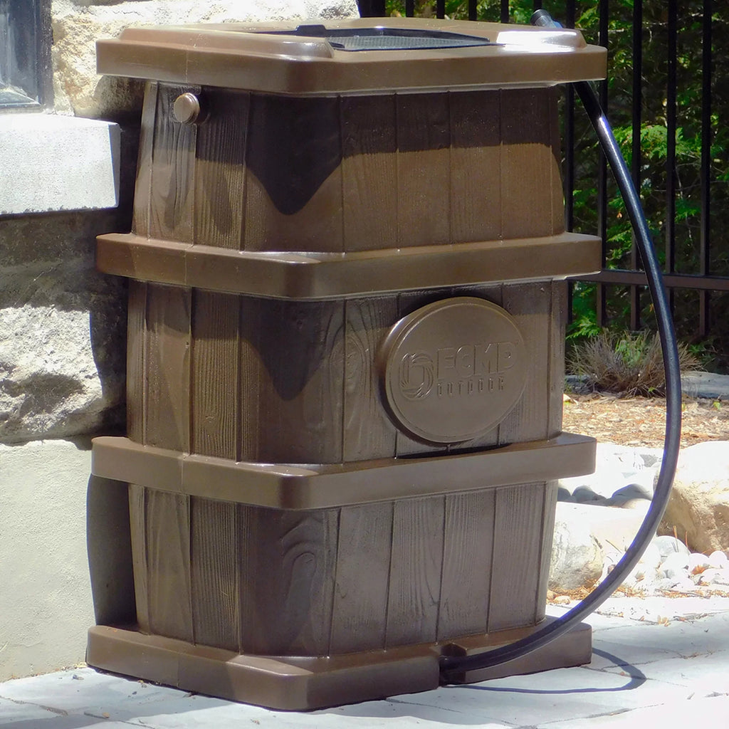 FCMP Outdoor WG4000-GRY Home Outdoor Wood Grain Rain liquid Catcher Barrel