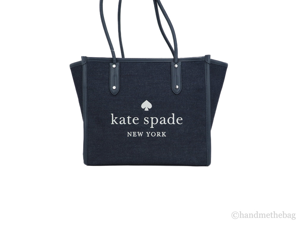 Kate Spade Ella Large Blue Multi Denim Fabric White Logo Shoulder Tote Handbag