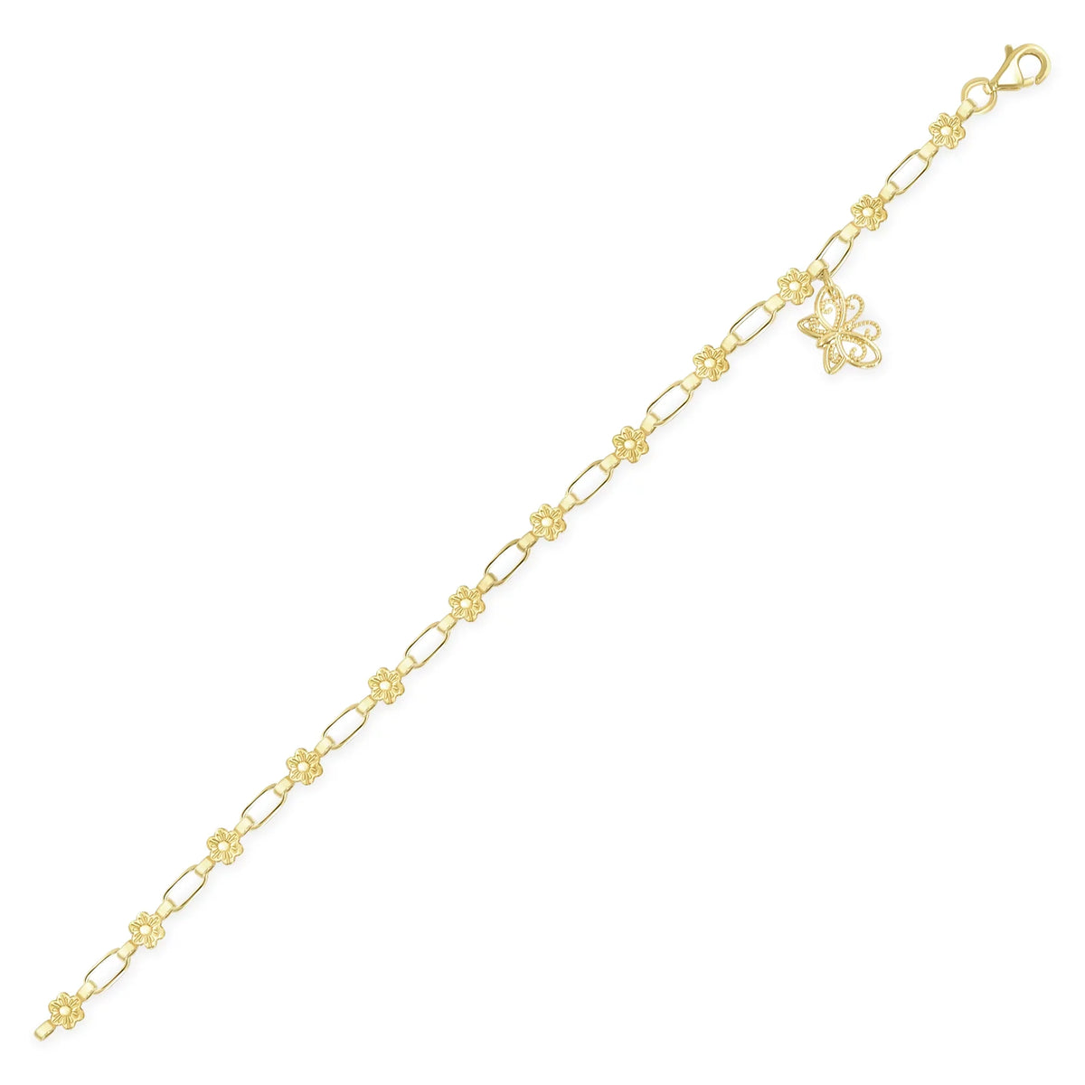 Kristen Kesho Sterling Silver, 18 Karat Gold-plated Butterfly Charm Bracelet for Kids 6"