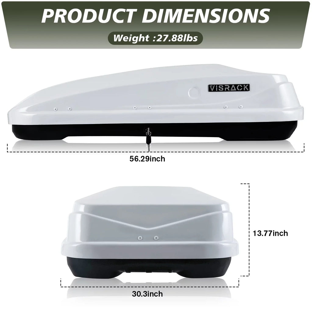 Large Rooftop Cargo Carrier Hard Shell Rooftop Cargo Box with Double Locks, 13 ft³ Waterproof Cargo Box for SUV Rooftop 56.3" L x 30.3" W x 13.8" H, White