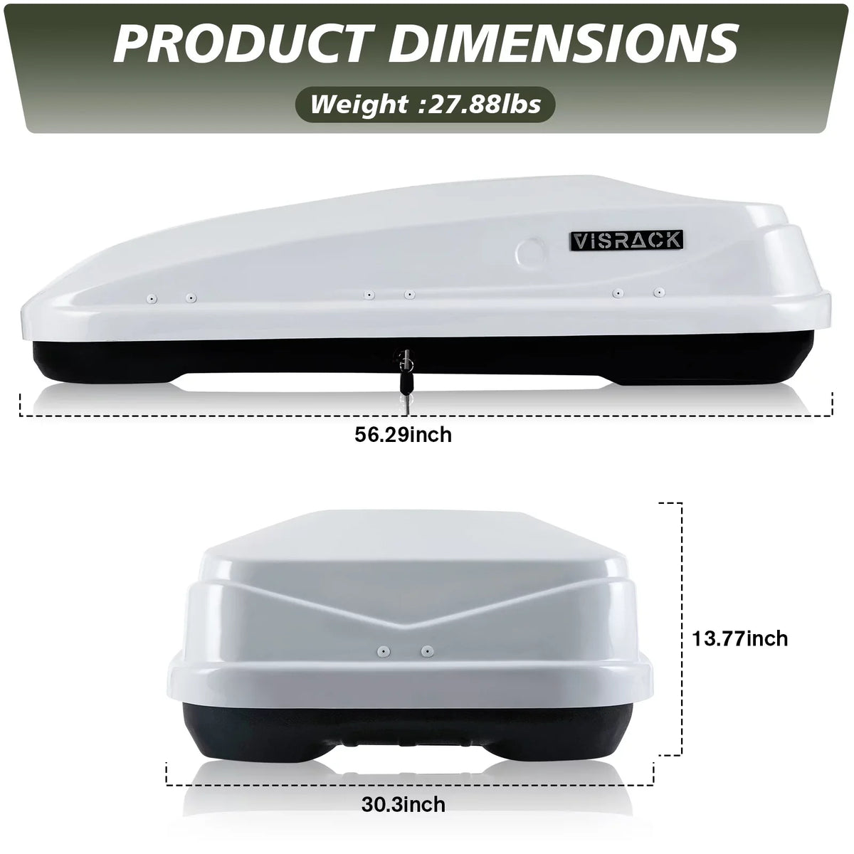 Large Rooftop Cargo Carrier Hard Shell Rooftop Cargo Box with Double Locks, 13 ft³ Waterproof Cargo Box for SUV Rooftop 56.3" L x 30.3" W x 13.8" H, White