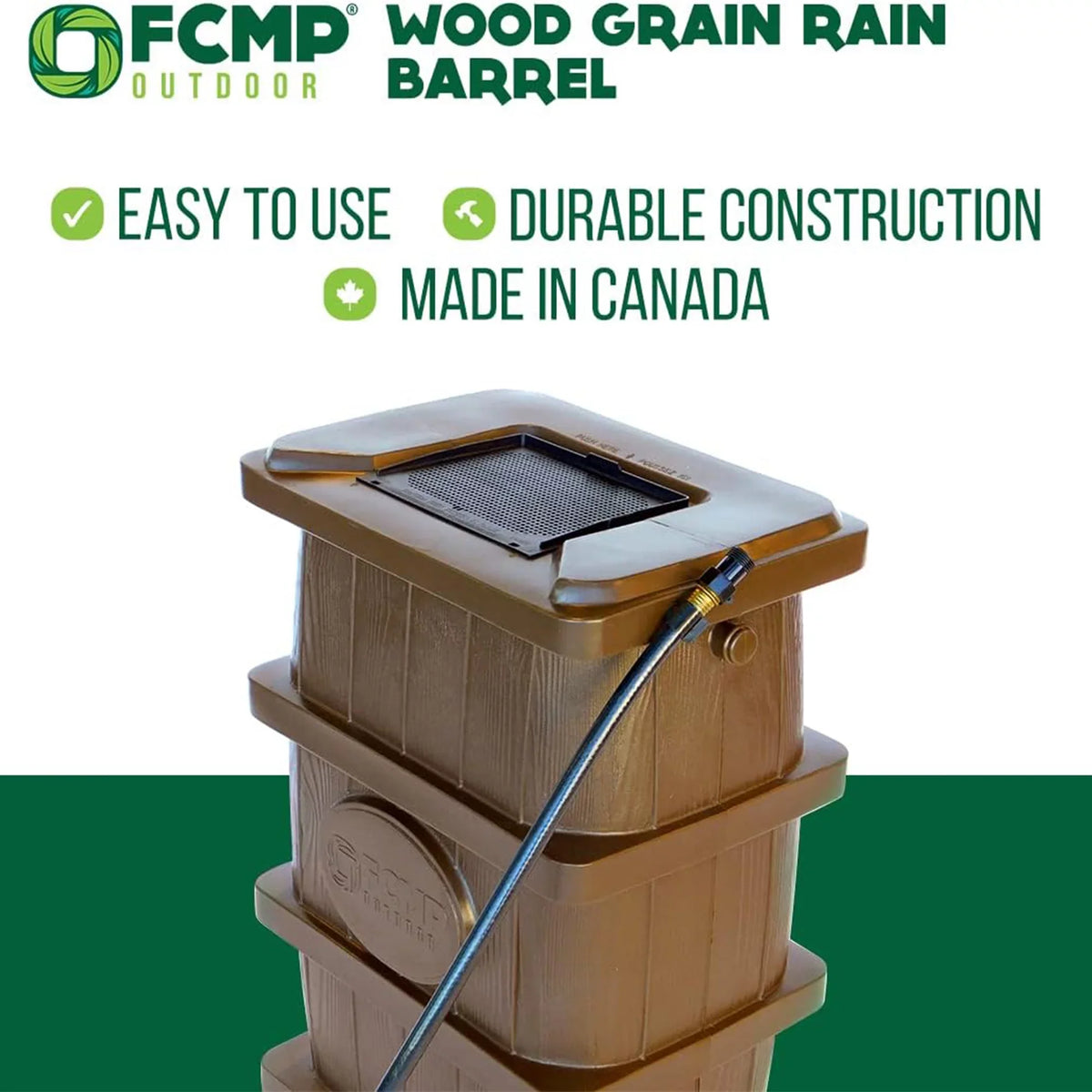 FCMP Outdoor WG4000-GRY Home Outdoor Wood Grain Rain liquid Catcher Barrel