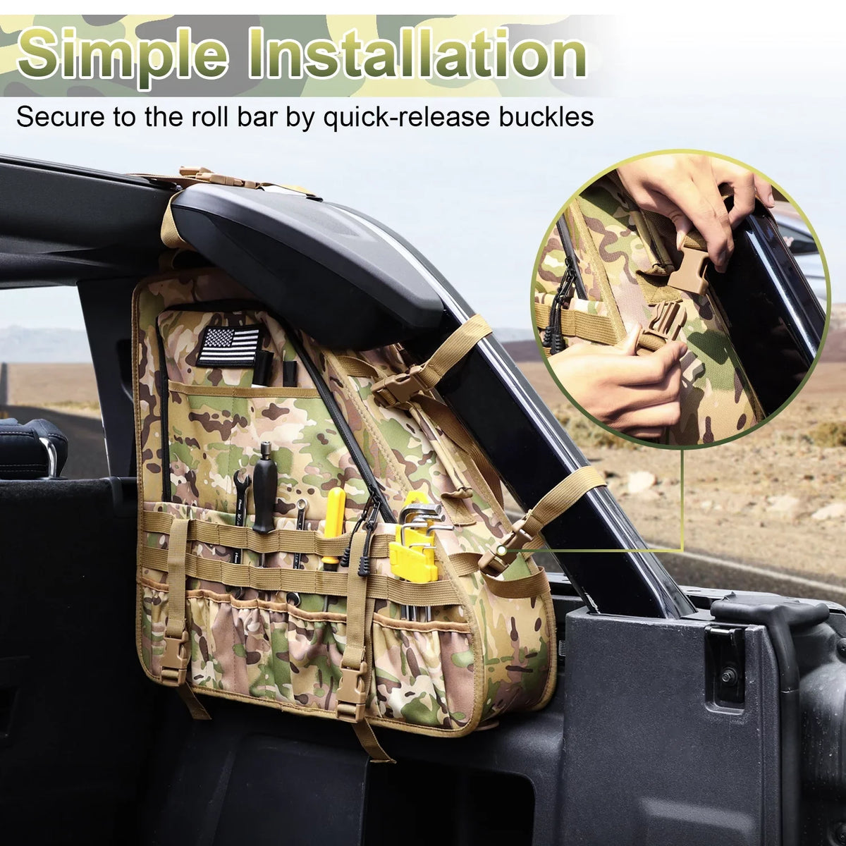 KOLEMO 2Pcs Roll Bar Storage Bag Cage Multi-Pockets For  Bronco 4 Doors Accessories