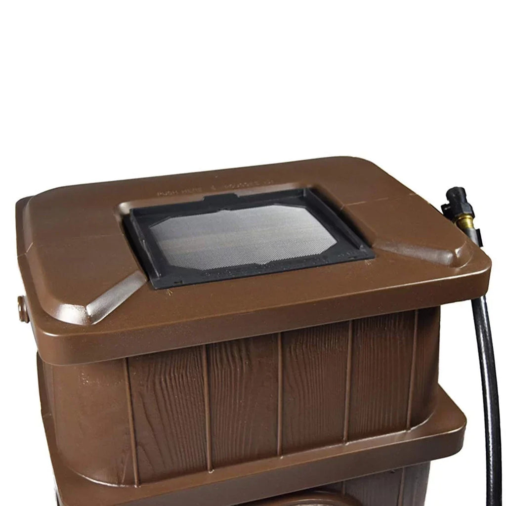 FCMP Outdoor 45 Gal Wood Grain Rain moisture Catcher Barrel, Brown (2 Pack)