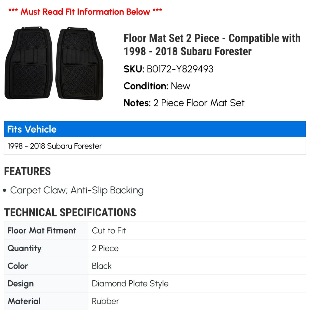 Floor Mat Set 2 Piece - matching with 1998 - 2018 Subaru Forester 1999 2000 2001 2002 2003 2004 2005 2006 2007 2008 2009 2010 2011 2012 2013 2014 2015 2016 2017