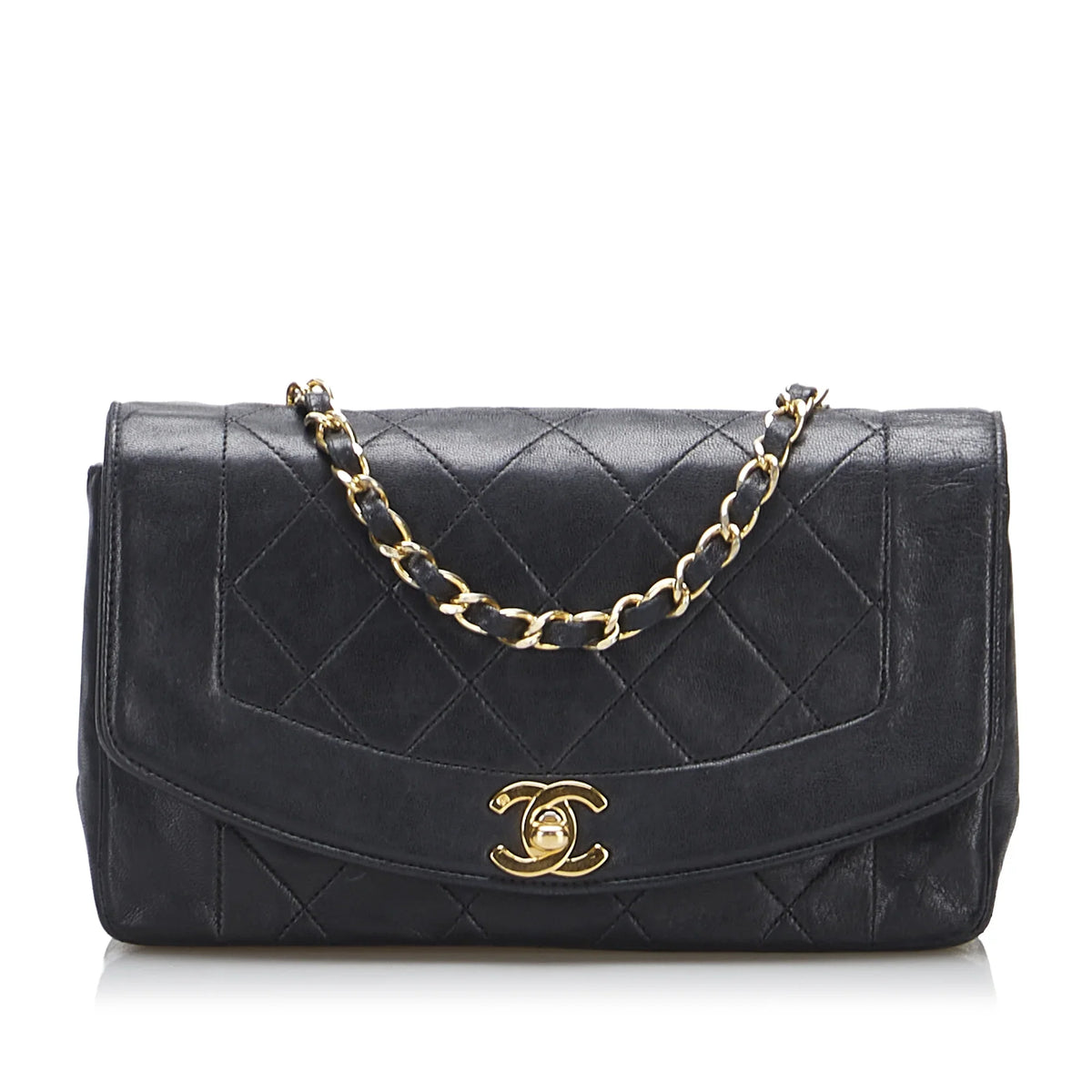 Pre-Owned Authenticated Chanel Small Lambskin Diana Flap Leather Black Crossbody Bag Unisex (Good)