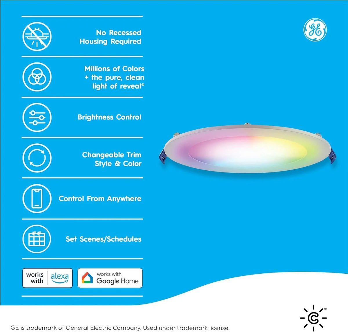 YGDU CYNC Reveal HD+ Wafer Smart LED Downlight Fixture, Full Color Changing Lights, and LED Lights, 13 Watts, Works with Amazon Alexa and , 4 Inches (3 Pack)