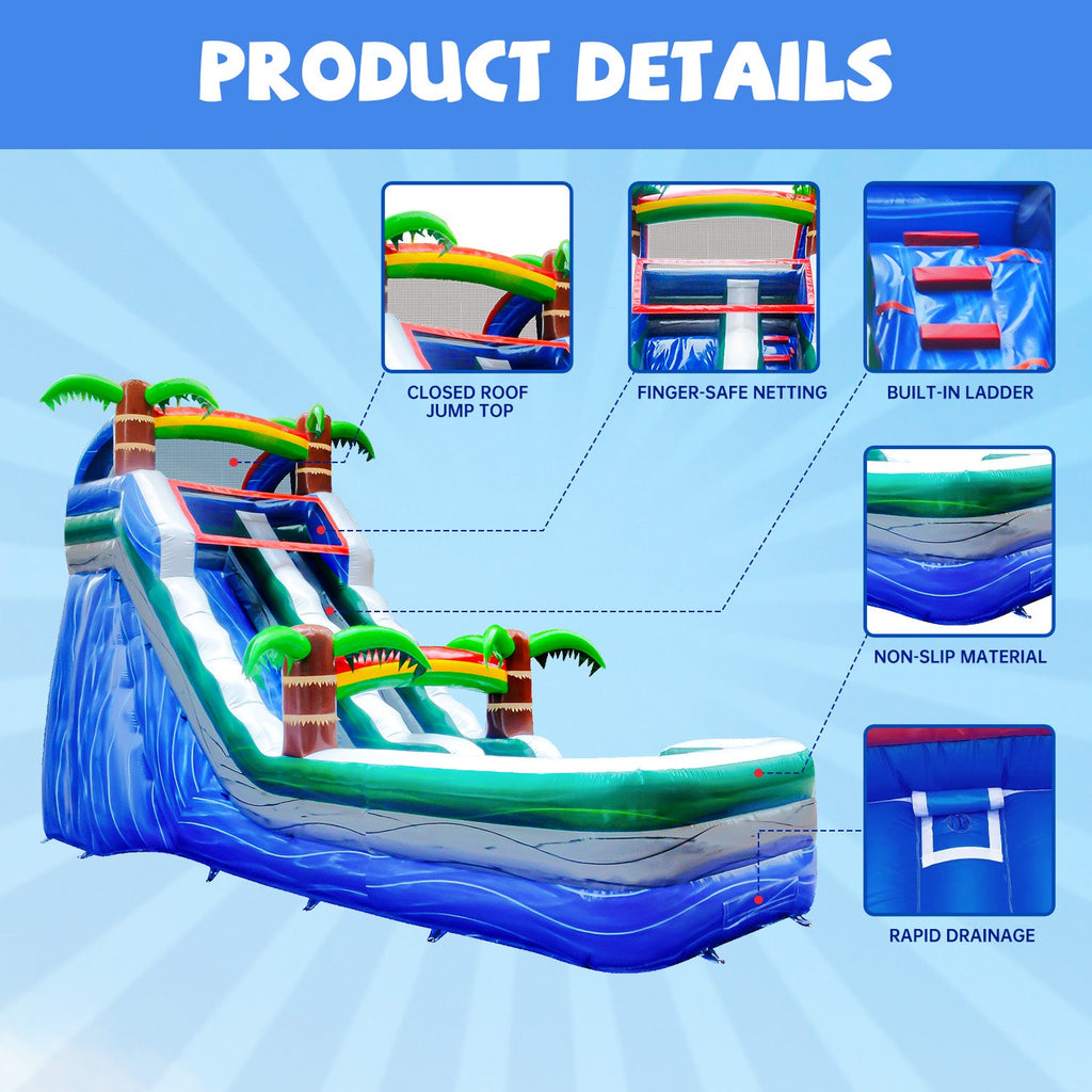 GOOSH 16 ft Palm Tree Inflatable moisture Slide with Air Blower, Kids Blow Up moisture Slide, Outdoor Commercial liquid Slide-Climbing Wall, Slides & Splash Pool