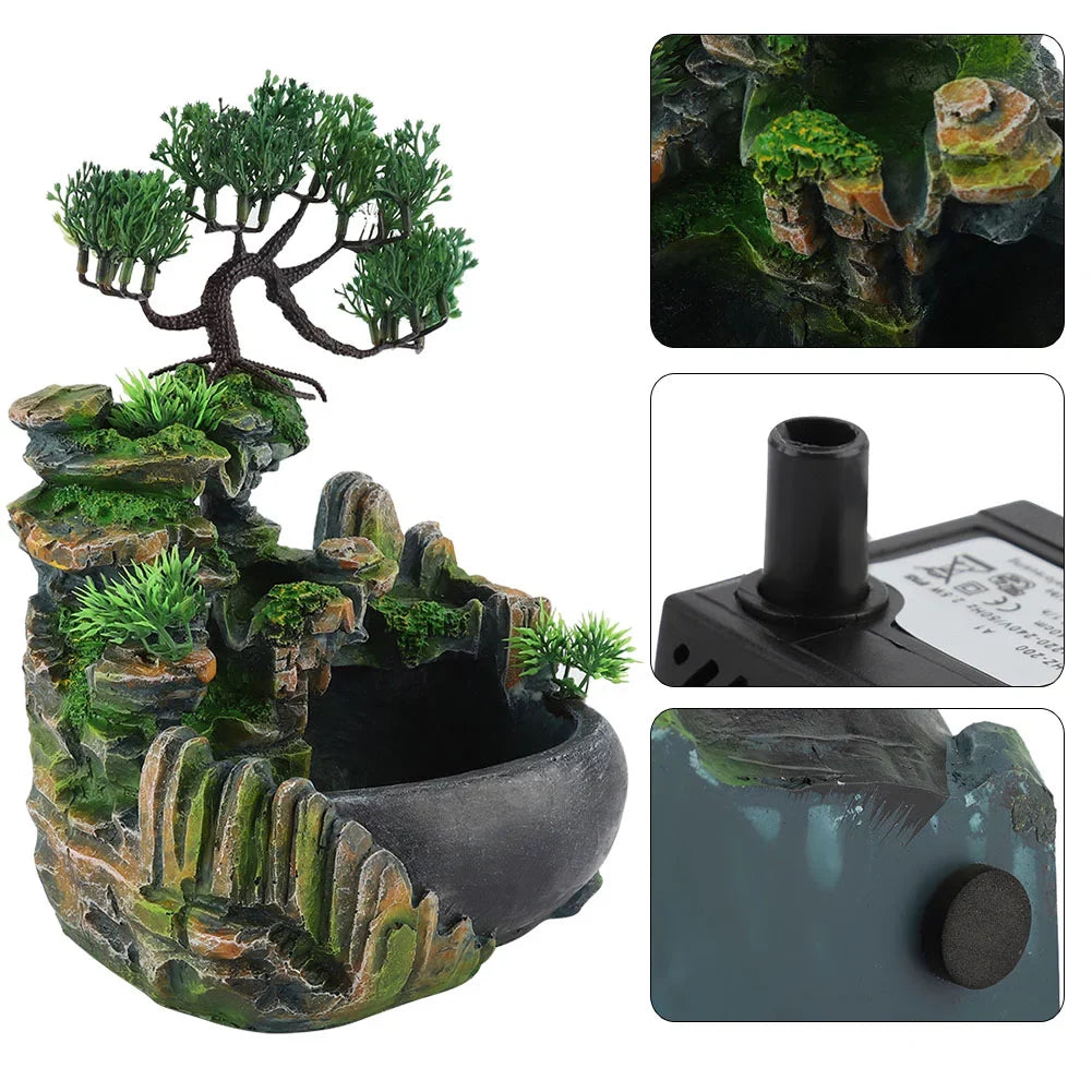 Mini Waterfall Desktop Fountain Zen Meditation Waterfall EU Plug 220V