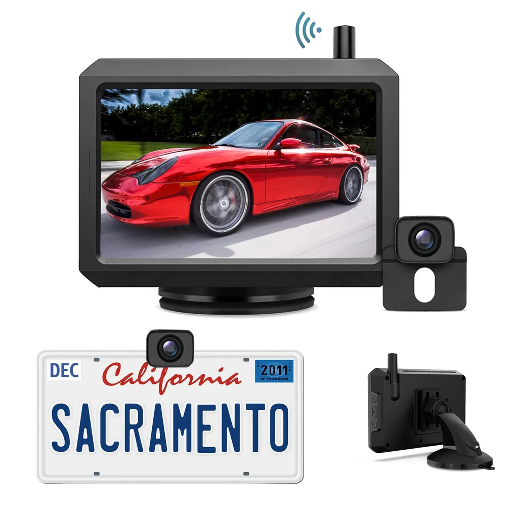 Digital Signal Wireless Backup Camera Support 2 Cameras, License Plate Rear View Camera for Car, Vehicle Universal Backup Cameras System with 5" Monitor
