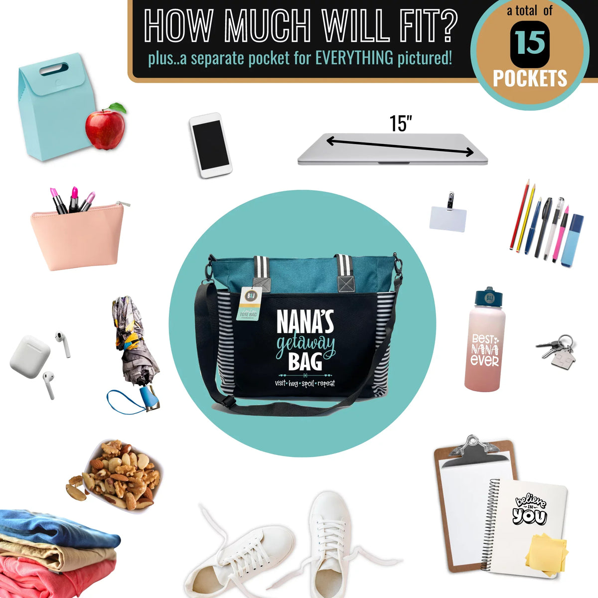 Nana Getaway LouLou Teal Tote Bag for Grandmothers