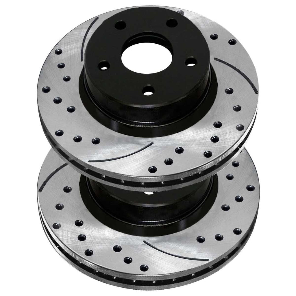 AutoShack Front Drilled Slotted Brake Rotors Black Pair of 2 Driver and Passenger Side Replacement for Jeep Patriot Compass Dodge Avenger Caliber Mitsubishi Outlander Sport Chrysler 200 FWD PR63040LR