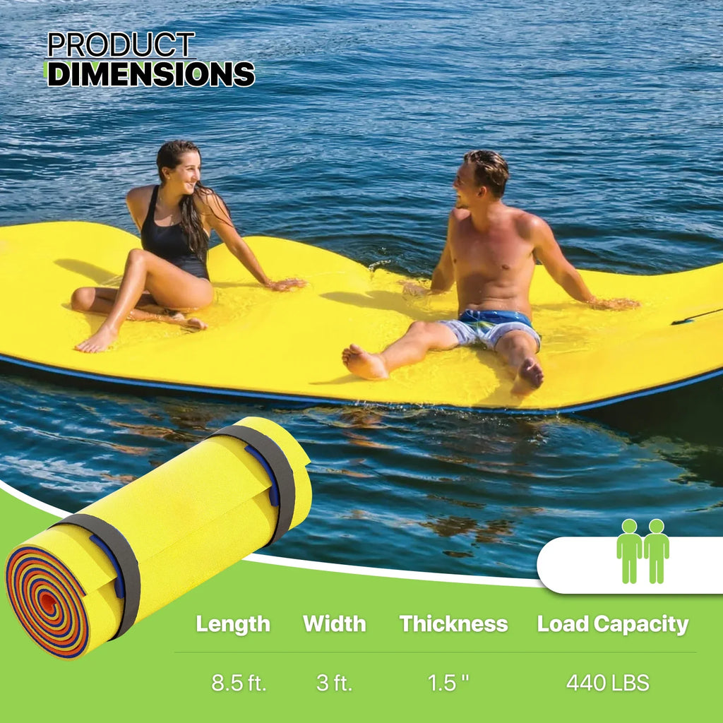Magshion 9' x 3' aqua Floating Mat, 3-Layer Tear-protected XPE Foam aqua Floating Pad Lily Pad for Pool Lake River Ocean Outdoor liquid Activities, Yellow