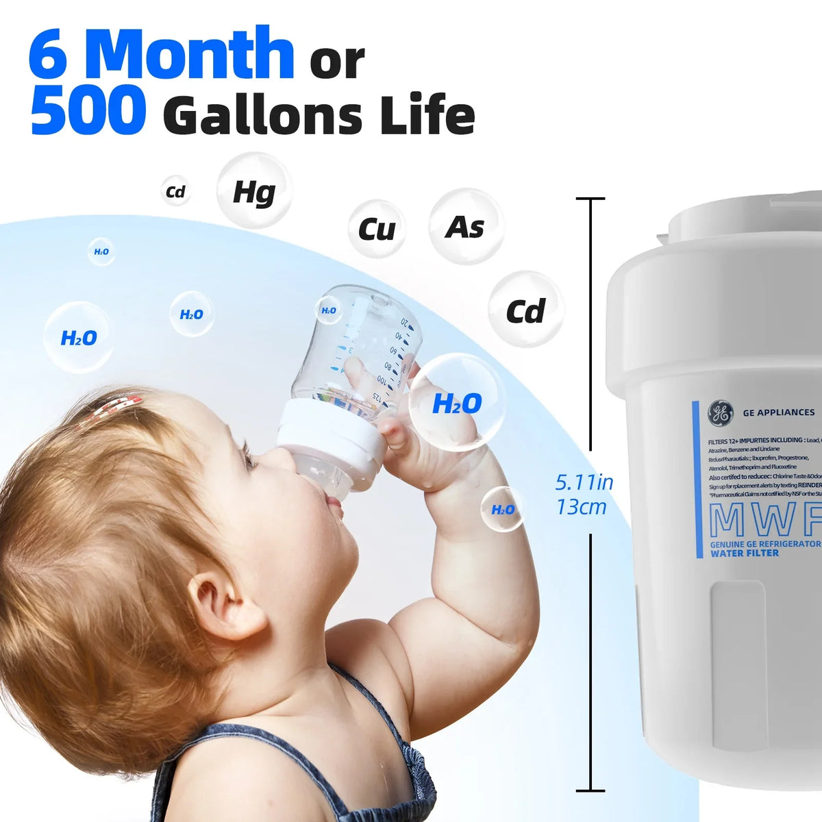 6 Pack MWF Refrigerator liquid Filter Replacement , suitable with SmartWater MWF, MWFINT, MWFP, MWFA,GWF, GWFA Fridge moisture Filter