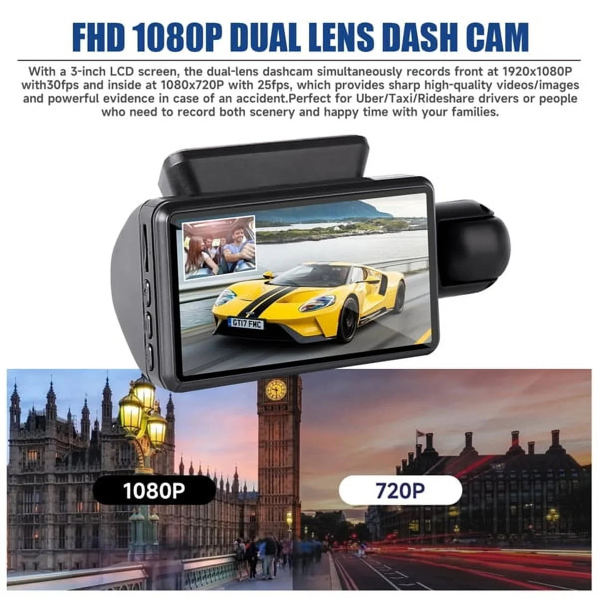 SYTHERS 1080P Dash Cam Front and Rear, 170° Wide Angle Dash Camera with Night Vision